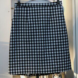 Diane von Furstenburg Black White Gingham Back Accordion Pleat Pencil Skirt Sz 2